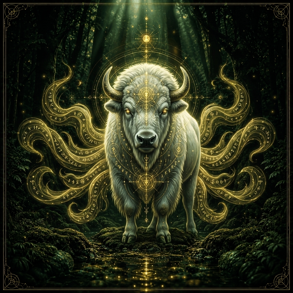 Illustration du bison blanc, animal totem amérindien d'abondance