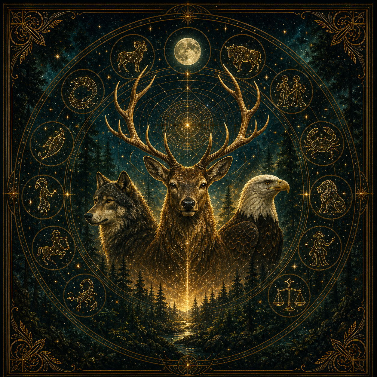 Illustration Animal totem et signe astrologique