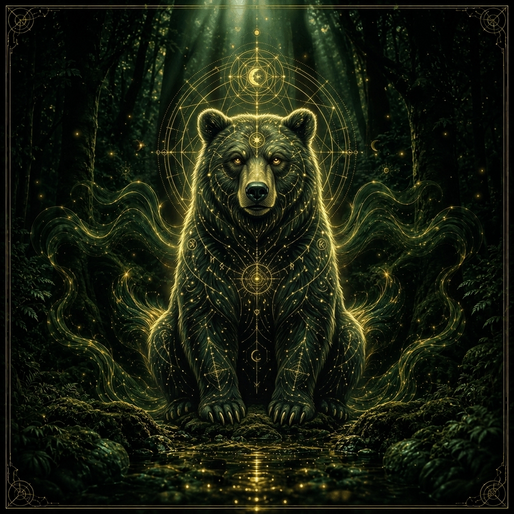 Illustration de l'ours, animal totem amérindien de guérison